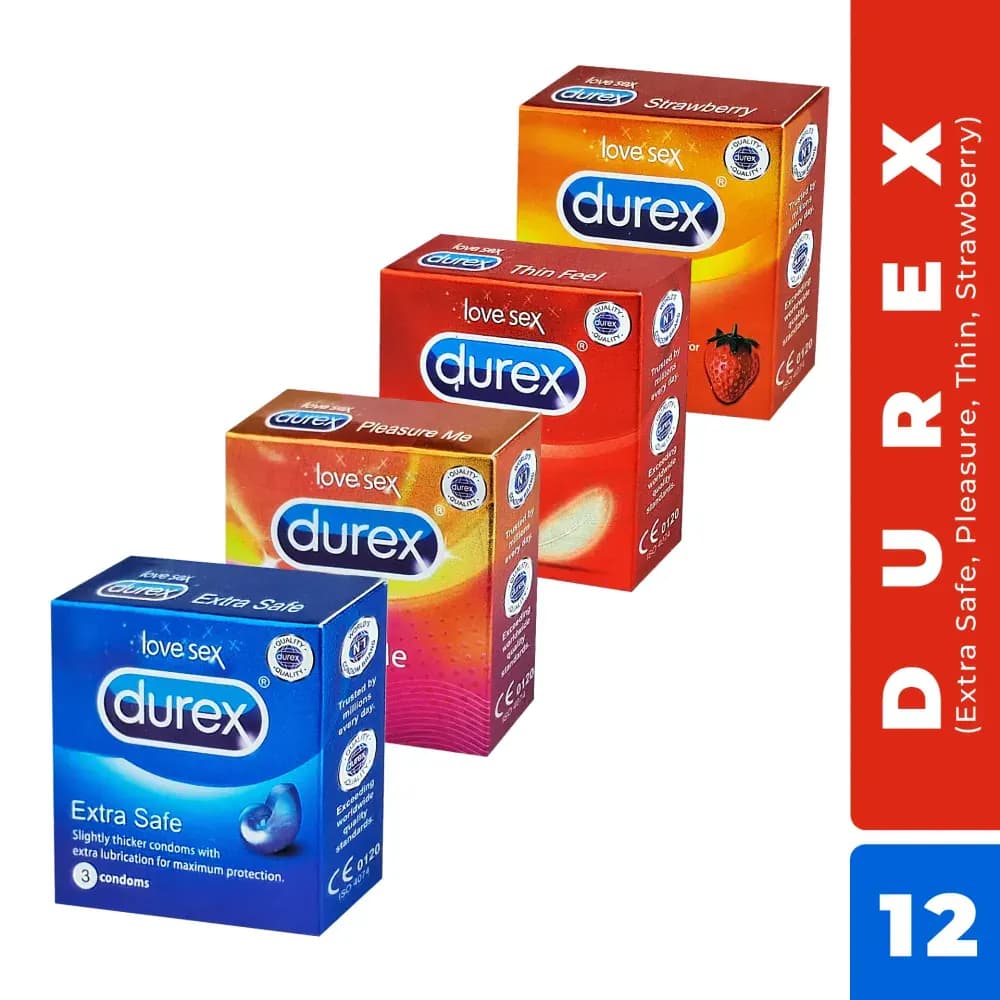 Durex 4 Combo (Extra Safe, Pleasure, Thin, Strawberry)