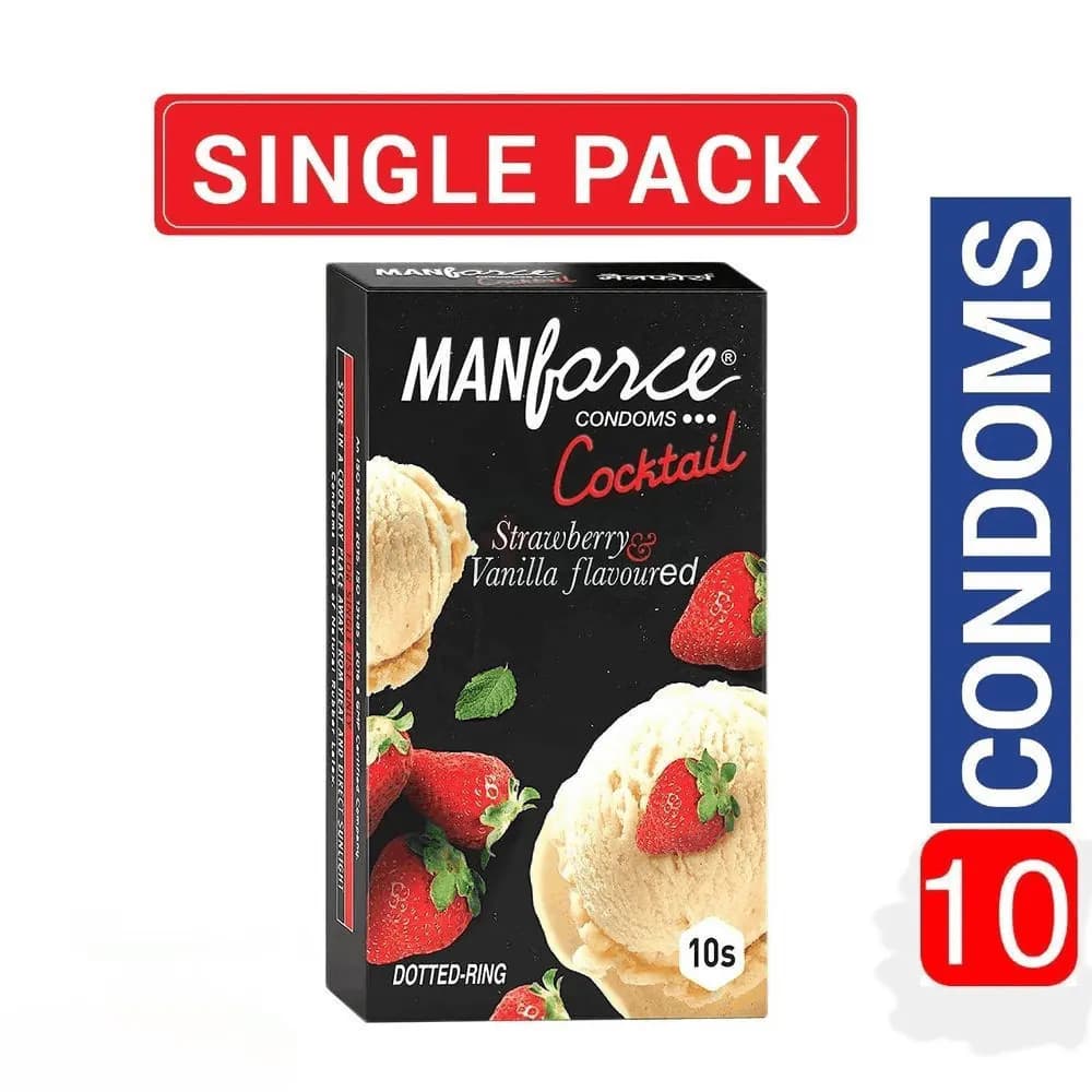 Manforce - Cocktail Condoms with Dotted-Rings Strawberry & Vanilla Flavored - 10 Pieces