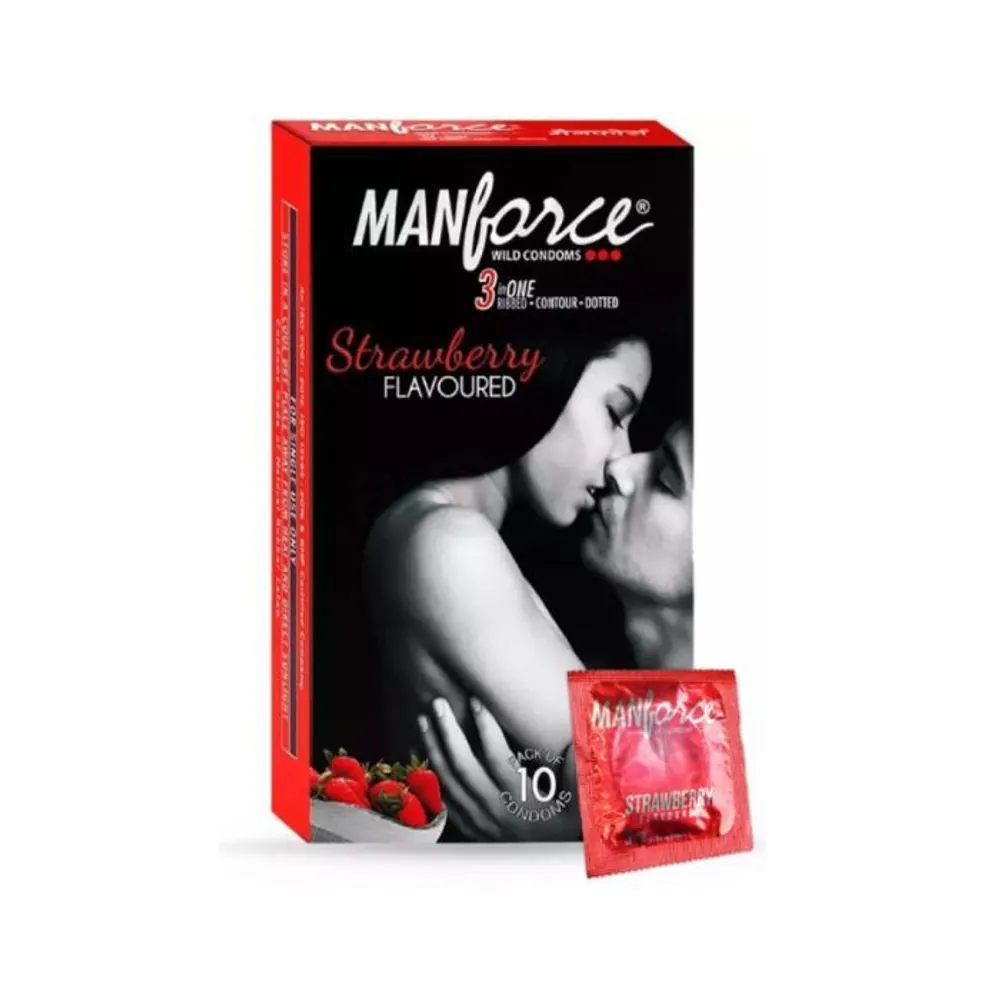 Manforce Xotic Strawberry Flavoured 1500 Dots Condom - 10Pcs Pack