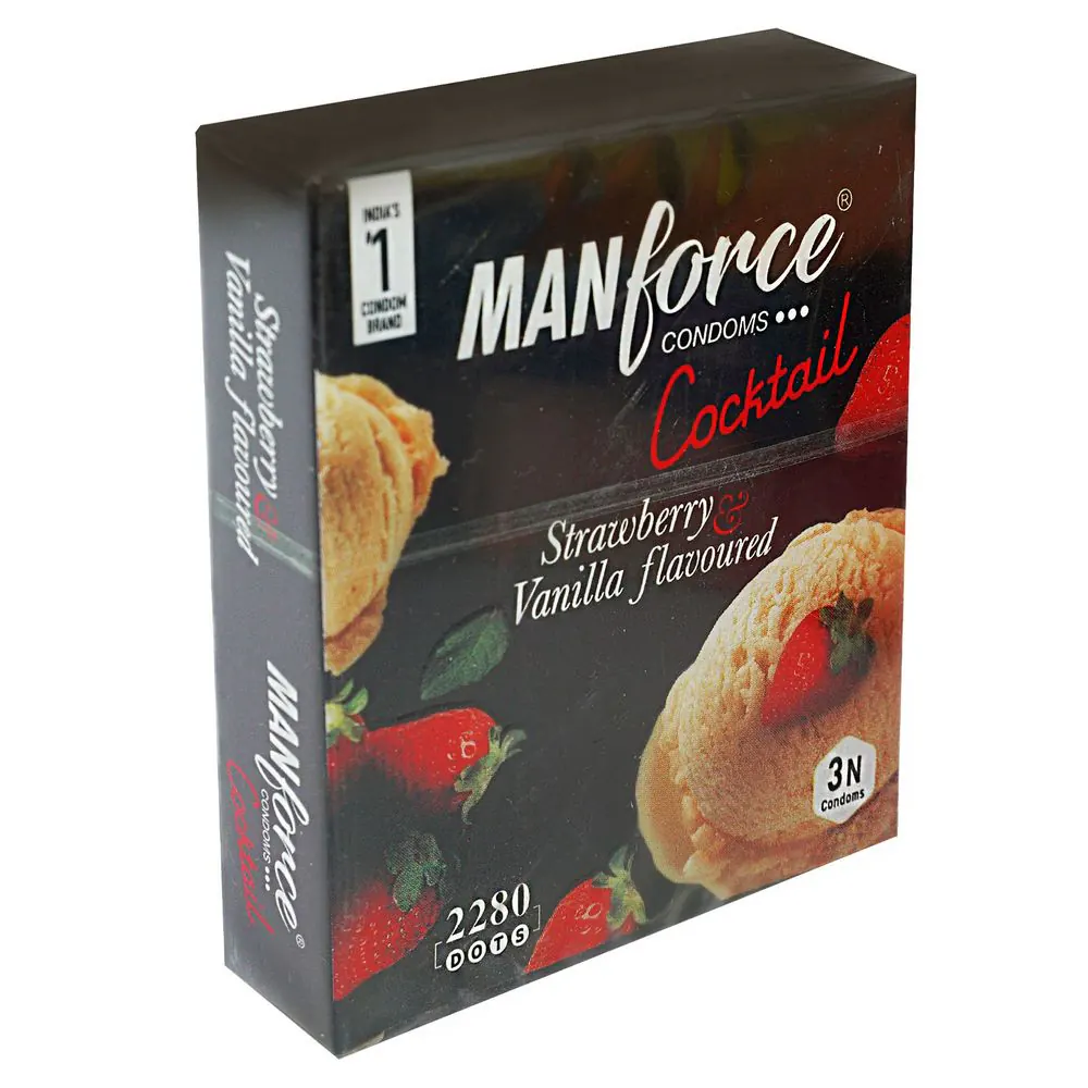 Manforce Cocktail Condoms  Strawberry & Vanilla Flavored 3s Pack